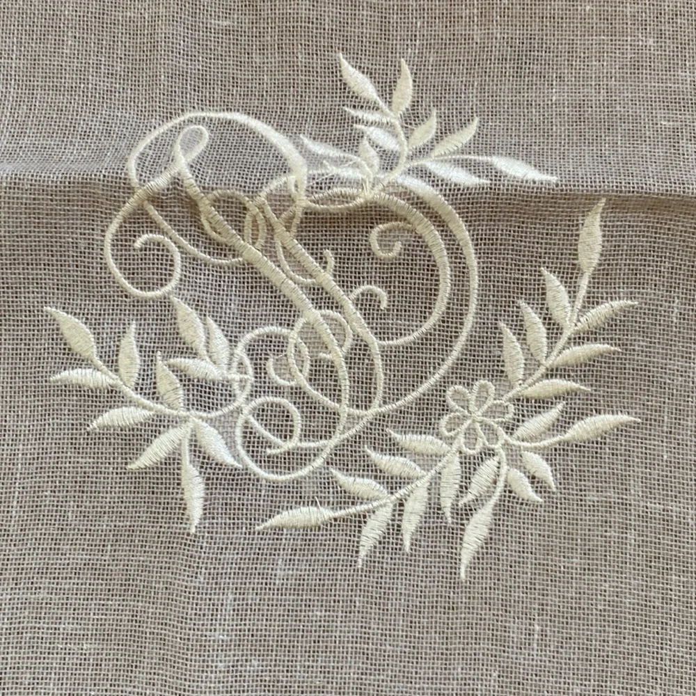 Gray and ivory embroidered Tablecloth & 4 napkins set from France NWOT